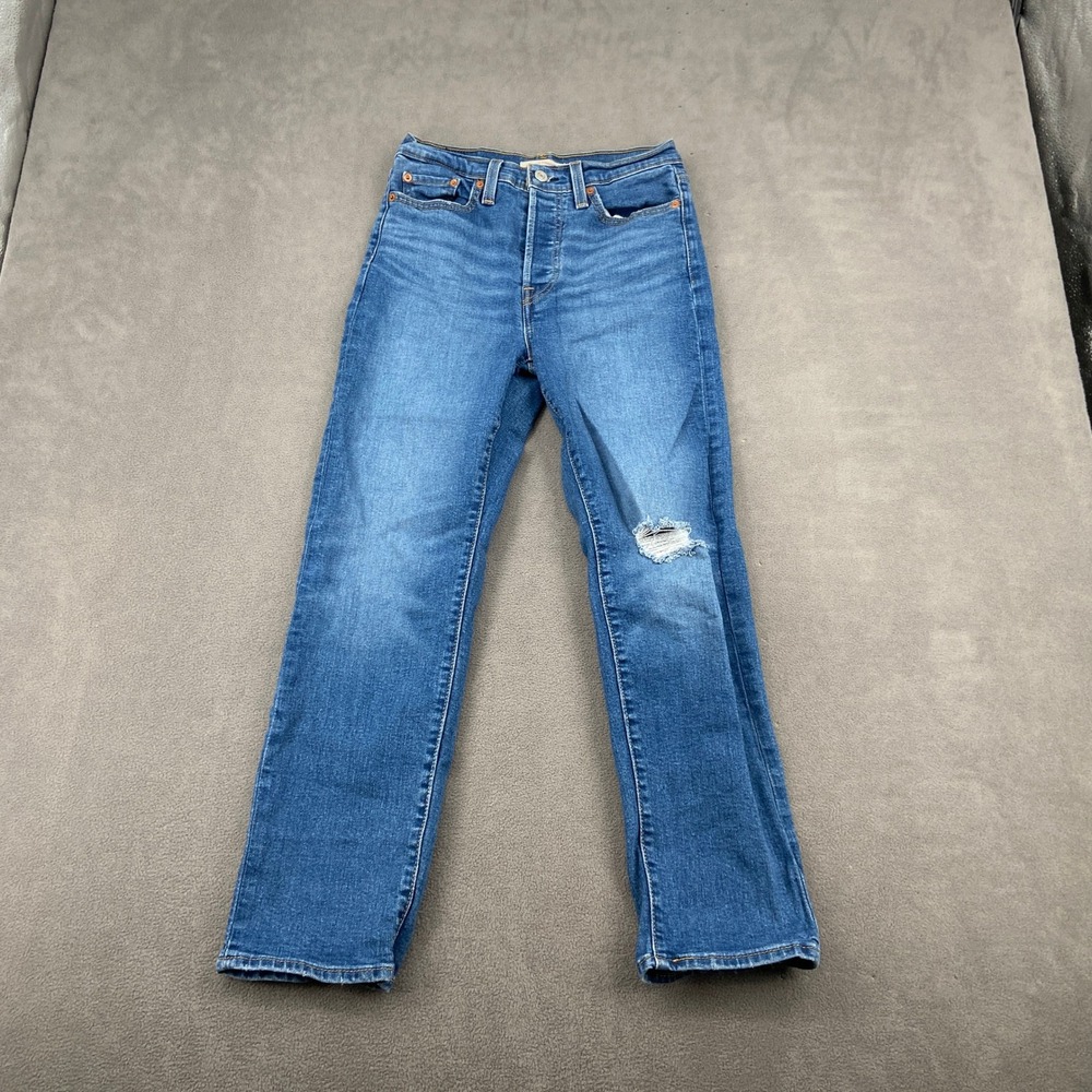 Levis Wedgie Straight Jeans Sz 27 Medium Wash Distressed High Rise Blue Denim